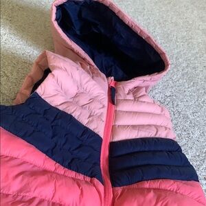 Pink and Navy Hooded Puffer Vest